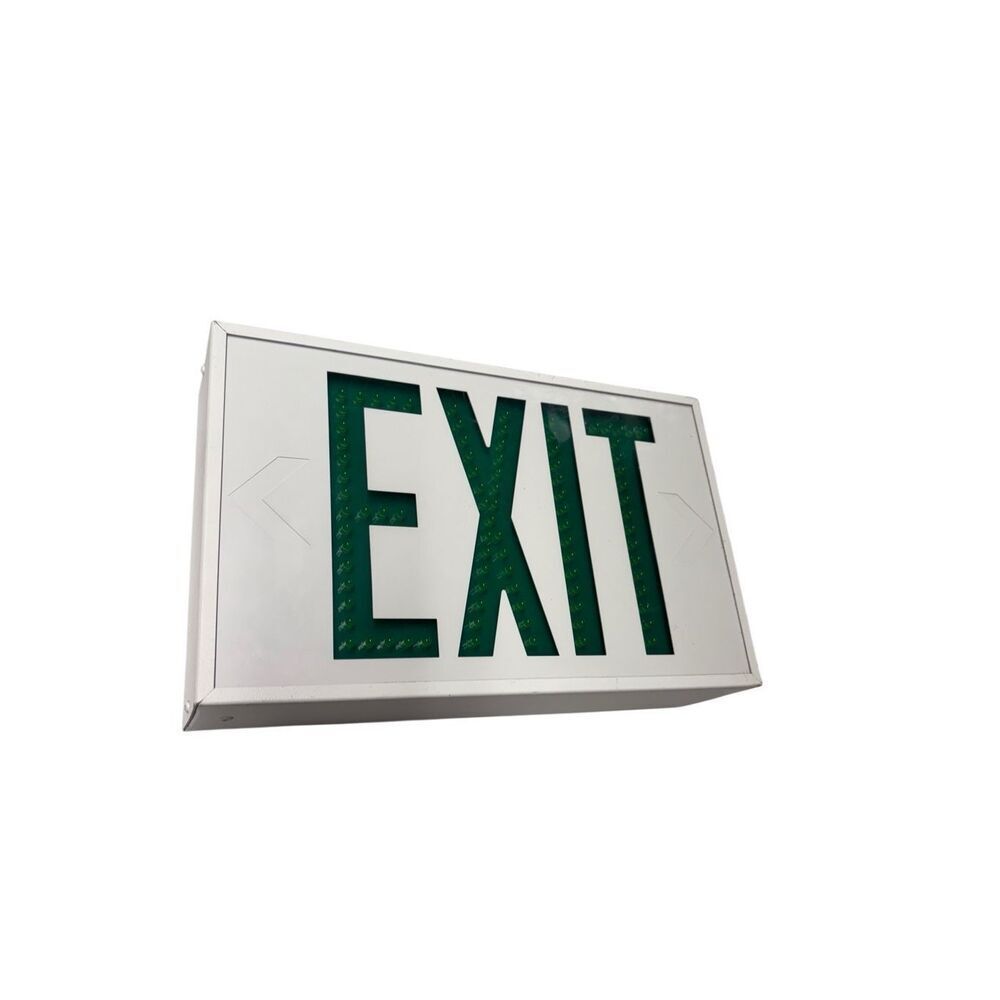 Retro Exitronix Commercial White Steel Direct-View Green LED Exit Sign Light